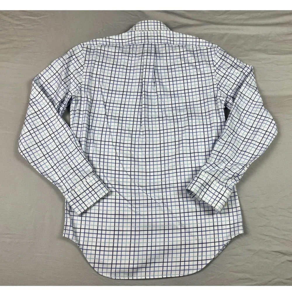 Banana Republic Mens XS Non Iron Classic Fit Blue White Open Check Button Shirt